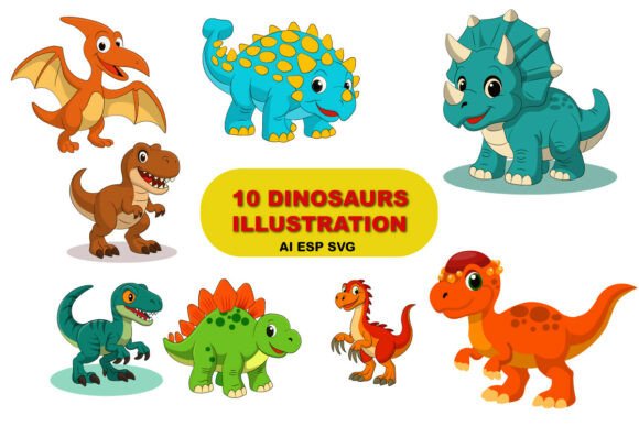 10 Cute Dinosaur Vector Bundle: Graphics & Illustrations for Crafters