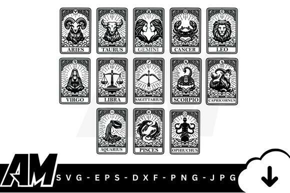 13 Zodiac Tarot Signs SVG Bundle – Graphics & Illustrations