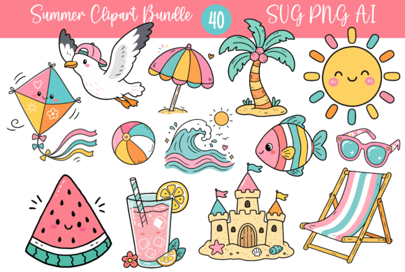 40 Summer Clipart Bundle Graphics & Illustrations Review
