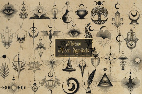 Arcane Moon Symbols: Esoteric Graphics & Illustrations