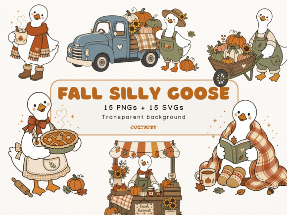 Autumn Silly Goose Clipart: Cozy Fall Graphics & Illustrations