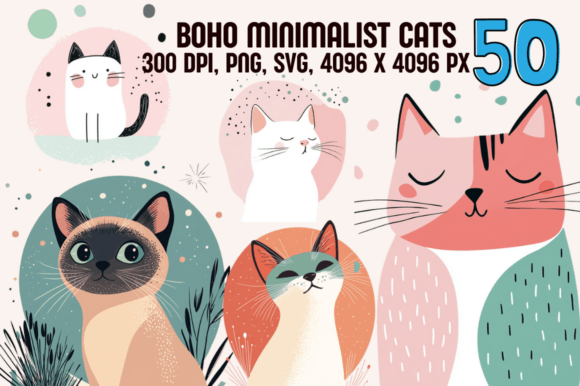 Boho Minimalist Cats Graphics for Illustrations