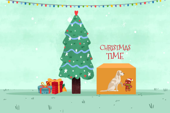 Christmas Illustrations Dog Cute Vector Graphics Review