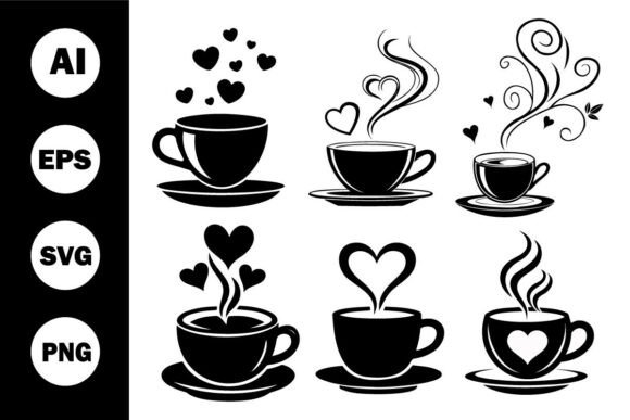 Coffee Cup with Heart Steam Vector Graphics for Illustrations