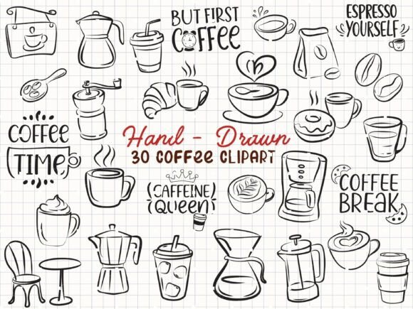 Coffee Svg Hand Drawn Cafe Clipart Graphics & Illustrations