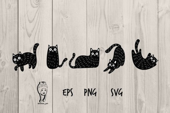 Collection of Hand-drawn Black Cat Graphics and Illustrations