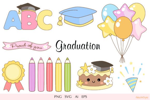 Cute Graduation Clipart - Kawaii School Graphics & Illustrations