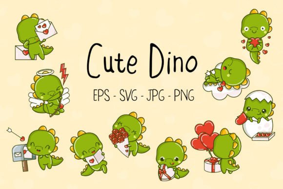 Dino, Set of Animals in Love Graphics and Illustrations