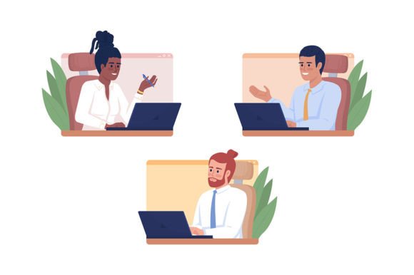 Distance Team Meeting Illustrations: Graphics for Modern Publishing