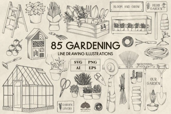 Gardening Line Art Collection Graphics for Branding