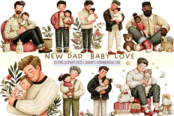 New Dad Baby Love Clipart: Graphics and Illustrations for Sellers