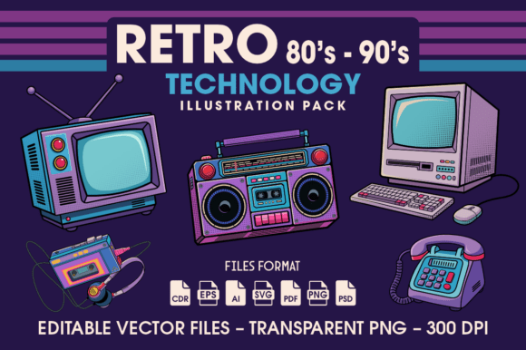 Retro 80s–90s Tech Graphics for Local Branding