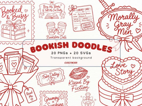 Romance Lover Doodle Clipart: Bookish Graphics & Illustrations