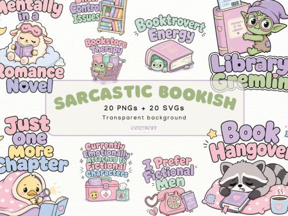 Sarcastic Bookish Cliparts: Graphics & Illustrations for Branding