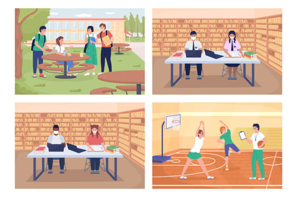 School Activities Vector Illustrations for Graphics