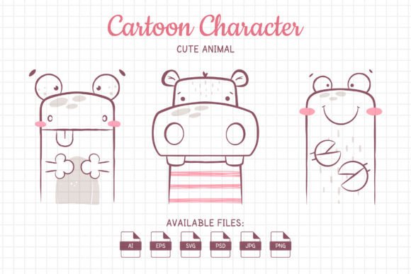 Set Cartoon Frog, Hippo and Crab Graphics & Illustrations