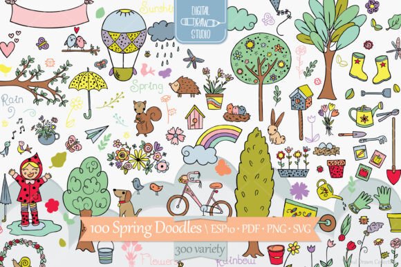 Spring Color Doodle Garden Flower: Graphics & Illustrations