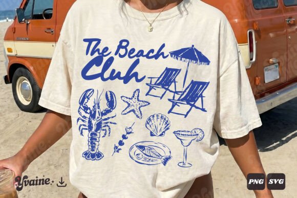 Summer Doodle Beach Club SVG Graphics & Illustrations