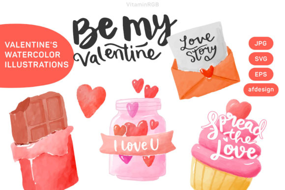 Valentines Watercolor Illustrations: A Designer's Graphics Review