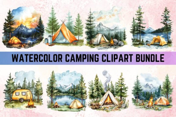 Watercolor Camping Clipart: Graphics & Illustrations