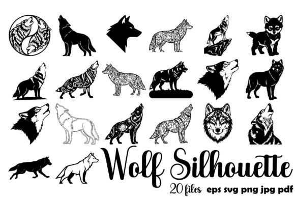 Wolf Silhouette Vector Bundle for Crafting Graphics